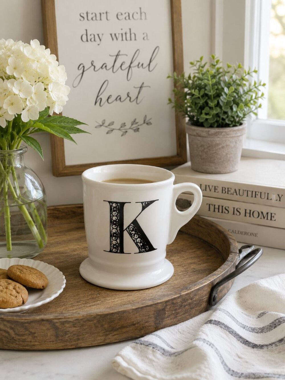 Anthropologie Monogram K Mug Stoneware Coffee Tea Cup Dishwasher Safe NWOT